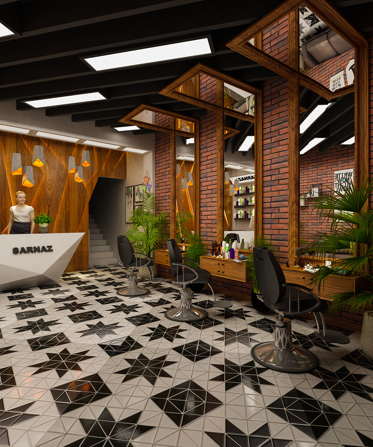 理發(fā)店效果圖 發(fā)廊裝修設(shè)計 理發(fā)店室內(nèi)設(shè)計 室內(nèi)裝修 美容店